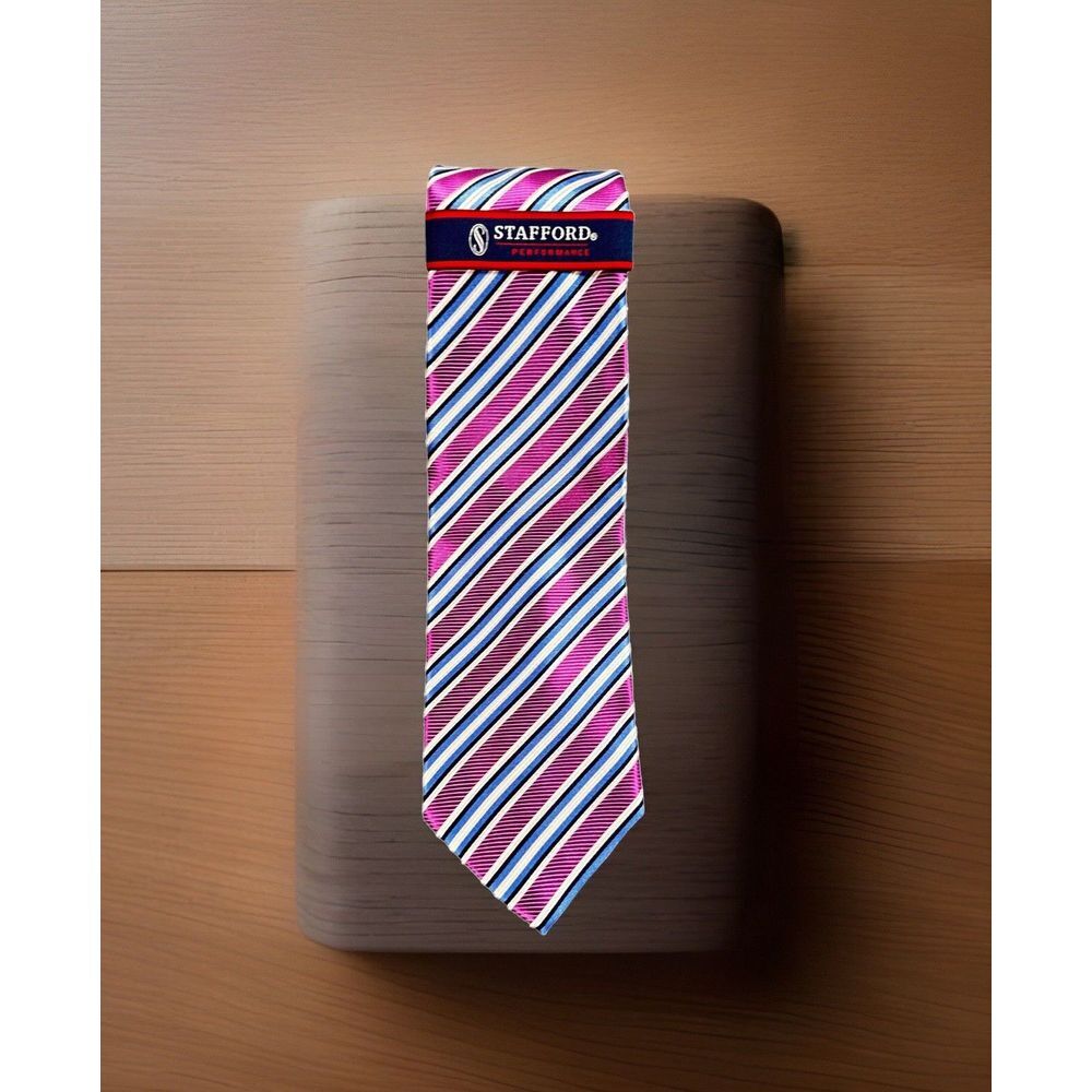 Stafford Performance Mens Necktie 100% Silk Striped‎ Handmade New Fuchsia